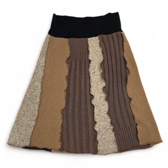 Brown Patchwork A-Line Sweater Handmade Skirt Size Medium - Picture 11 of 14
